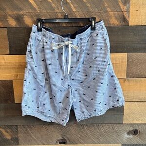 croft & barrow Navy Anchor Print Blue & White Striped Swim Shorts